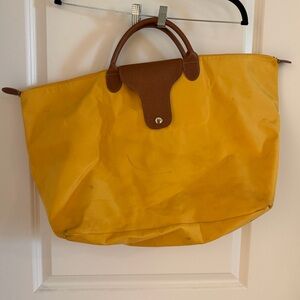 Longchamp Oversized Yellow Tote with Brown Leather Trim